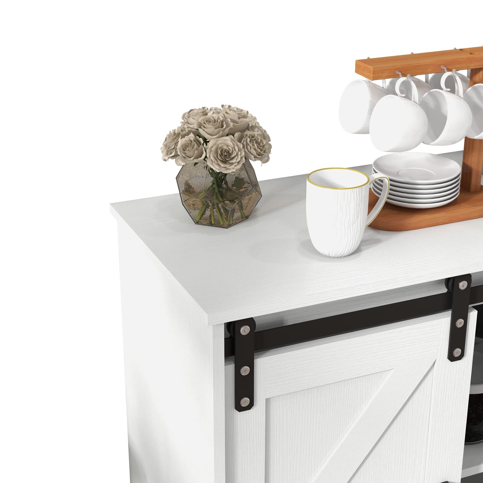 Panana Sideboard, Küchenschrank mit Schiebetür und Verstellbarem Regal, Aufbewahrungsschrank für Küche, Wohnzimmer, Esszimmer (Weiß), FRSB55