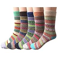 5 Pairs Womens Socks Wool Thermal Warm Knitting Ladies Socks for Winter, One Size, Mix 1