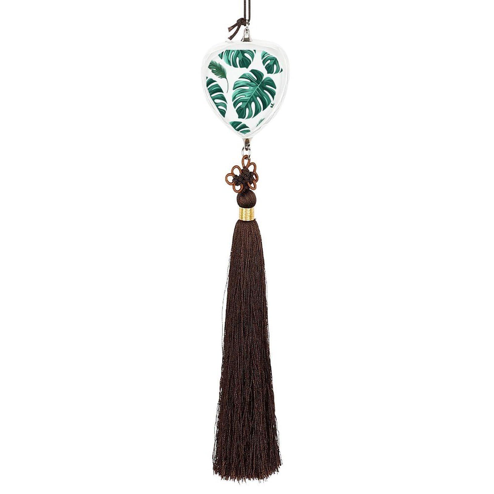 Crystal Car Pendant Charms Love Crystal Rear View Mirror Charms Cyan Palm Leaves Auto Hanging Interior Ornament Pendant Car Interior Accessories for Women Men Auto Decor
