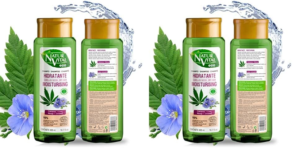 NaturVital Champú Eco Natural Hidratante | Cabellos Secos | con Cáñamo y Lino de cultivo ecológico- 300 ml (Paquete de 2)