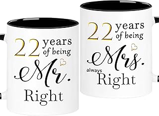 WOSIWULA 22 Year Anniversary Birthday Coffee Mugs Set of 2, 22th Wedding Anniversary Decorations
