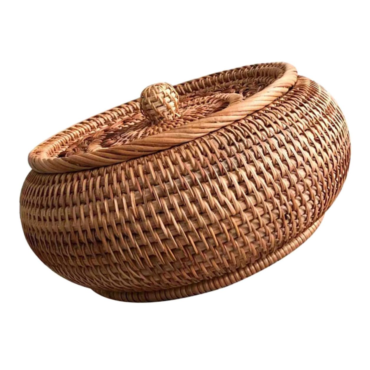 Cestino Porta Dolci in Rattan Intrecciato a Mano Coperchio Ventilato, Robusto e Versatile per Conservazione di Snack e Frutta in Studio o Camera da Letto