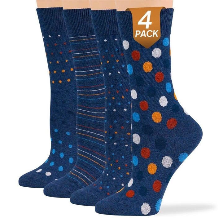 7BigStars Women Crew Socks - Fun Cotton Socks for Women, Colorful and Cute Designs, 4 Pairs Breathable Casual Dress Socks
