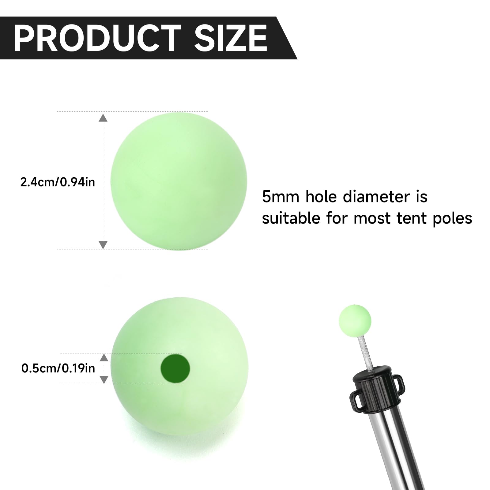 Luminous Tent Pole Caps - Glow in the Dark -4
