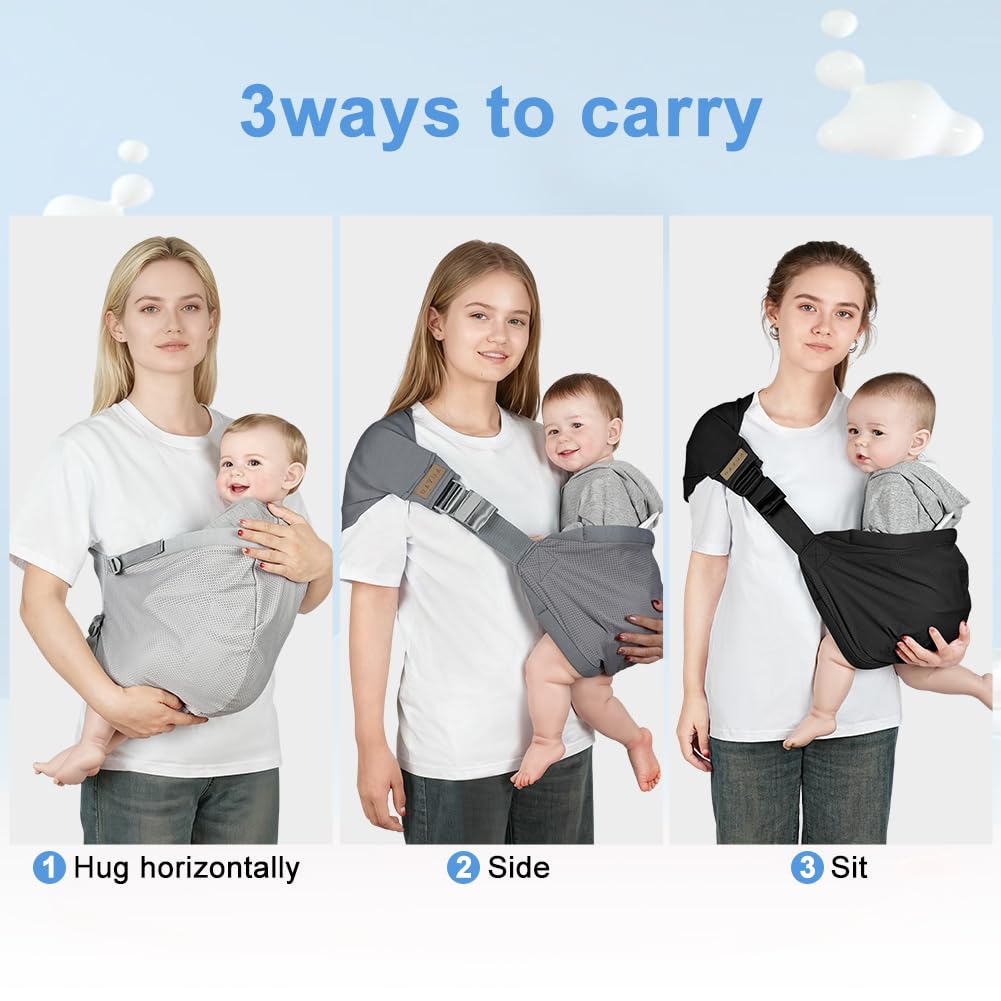 AUYAO Baby Sling Carrier Portable Breathable Toddler Sling Thick Shoulder Strap 3D Mesh Wrap Sling Wrap Baby Carrier Adjustable Baby Hip Sling Carrier for Newborn Up to 0-36 Month(Leaf Pattern) - Image 4