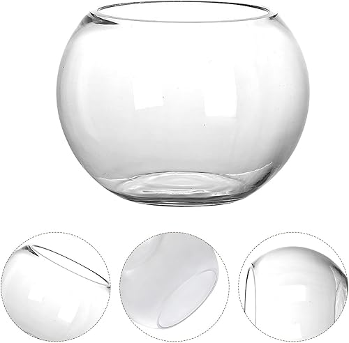 Miniatura 7 de ERINGOGO Jarrón de vidrio redondo de vidrio para peces, cuenco de acuario transparente para pecera Betta Goldfish Flower | Florero de centro de mesa