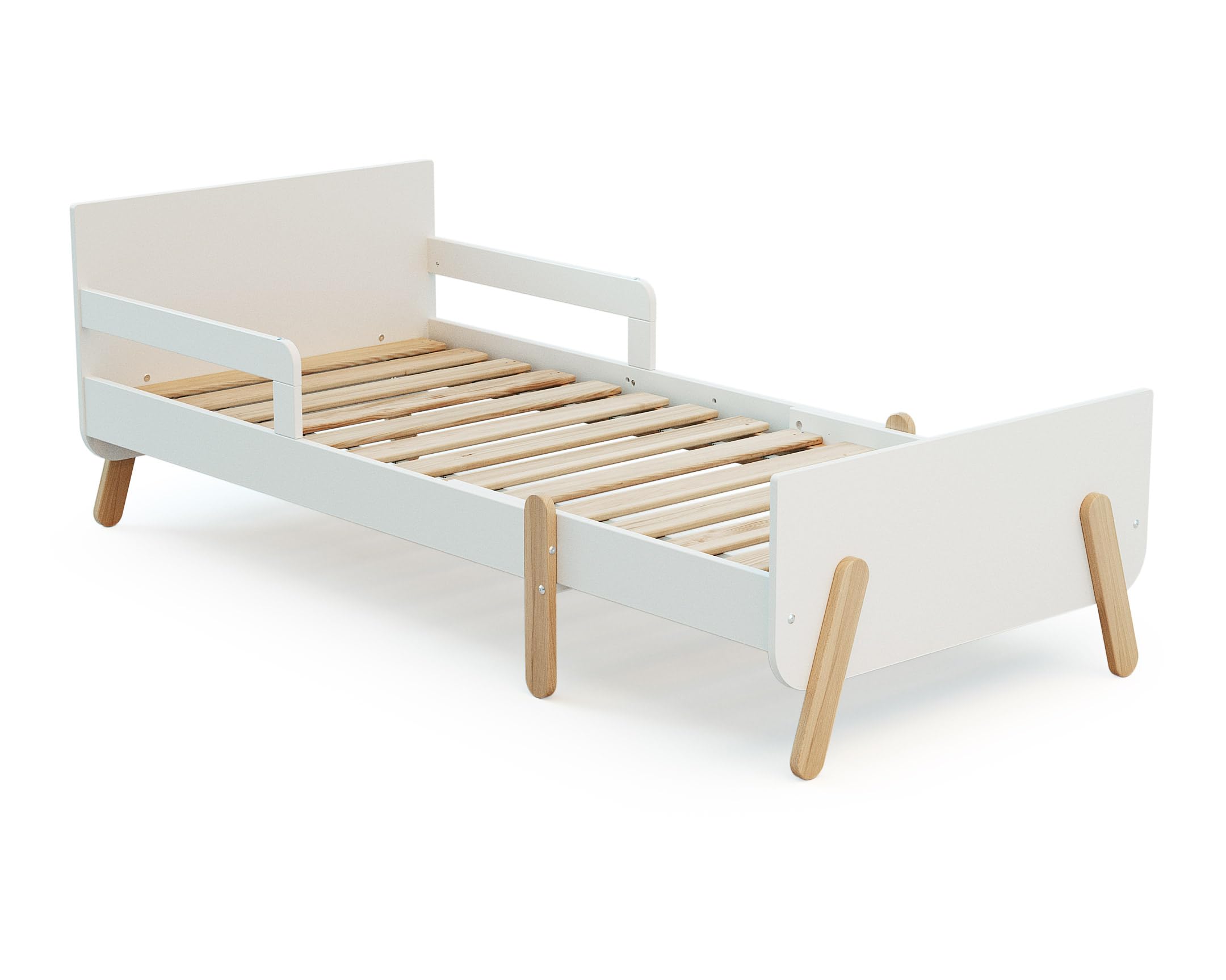 WEBABY - Łóżeczko dziecięce, rosnące razem z drewnem, 80 x 140 – 165 – 190 cm, białe łóżko z 3 długościami, stelaż listewkowy, ochrona przed upadkiem, kompaktowe