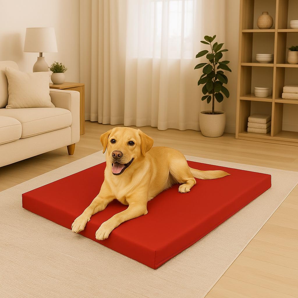 vingardium leviosa VL Dog Bed Medium – Waterproof Pet Bed with Soft Removable Cover, Rectangle-Shaped Dog Mattress & Pet Mat for Crate or Floor (Red, 70x95x5cm Waterproof)