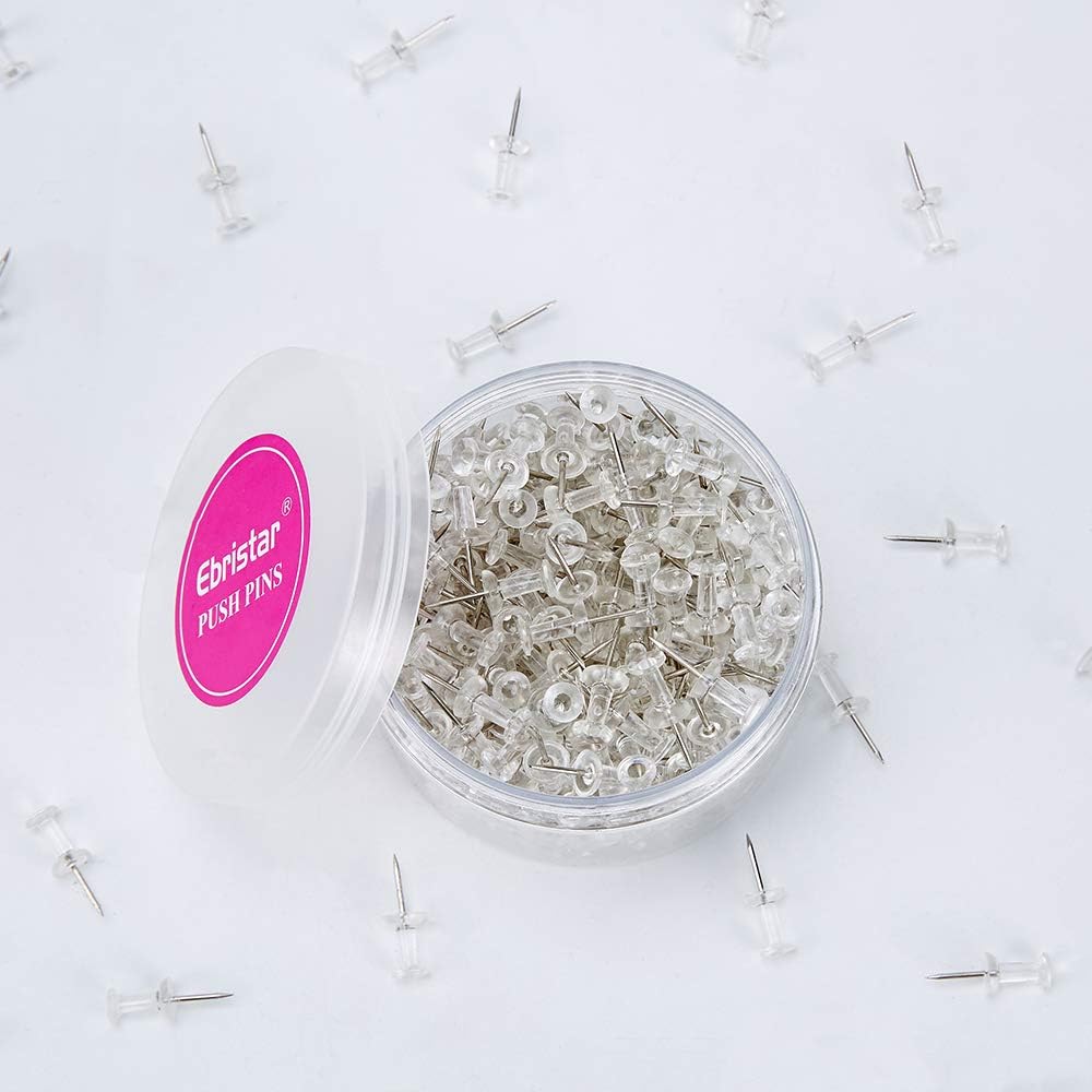 Push Pins, Clear Plastic Head, Steel Point, Decorative Map Thumb Tacks, 400-Count
