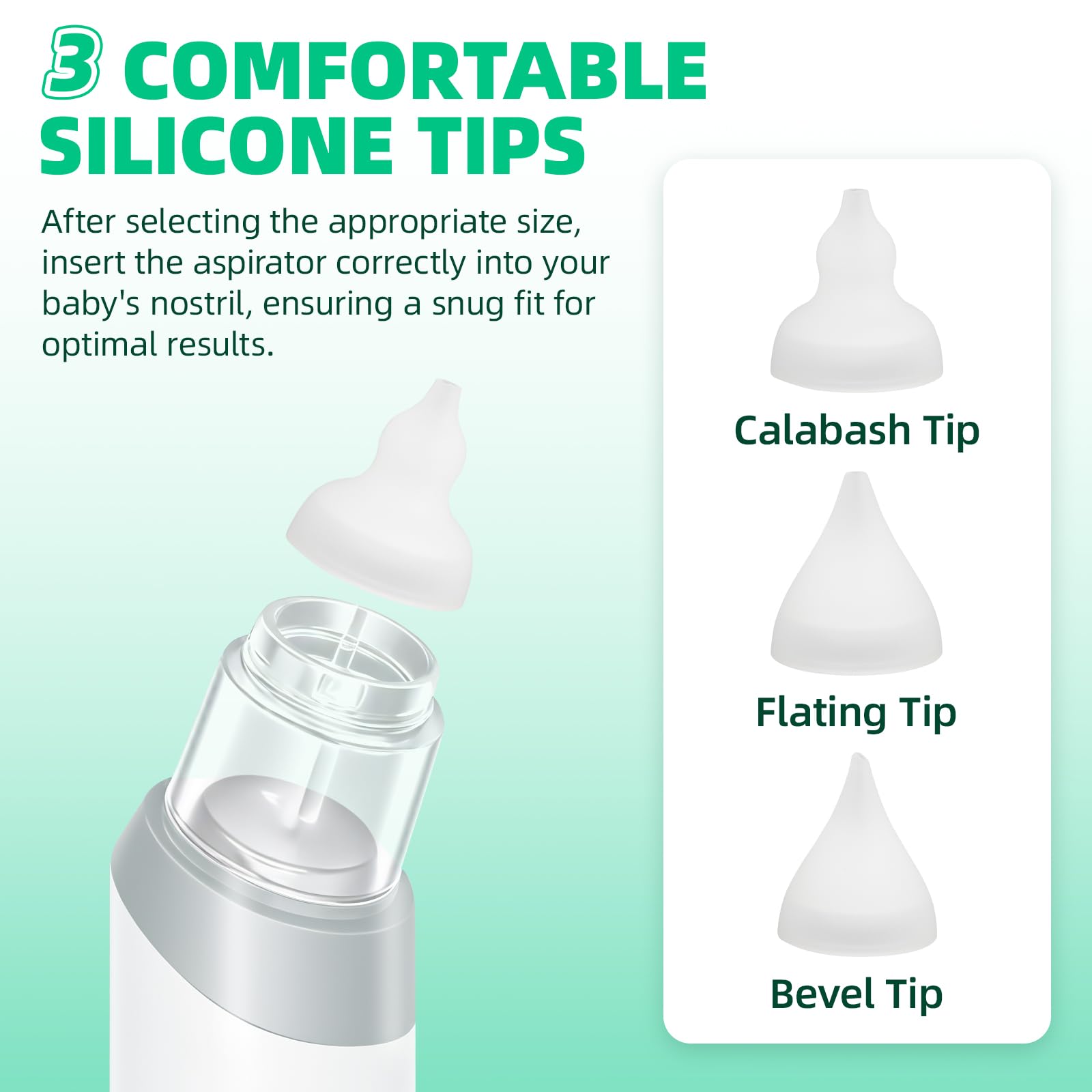 Aspirateur nasal pour nouveau-nés – Aspirateur nasal pour bébés et jeunes enfants avec 5 niveaux d'aspiration réglables et 3 embouts en silicone, fonction musicale et lumières LED - 4