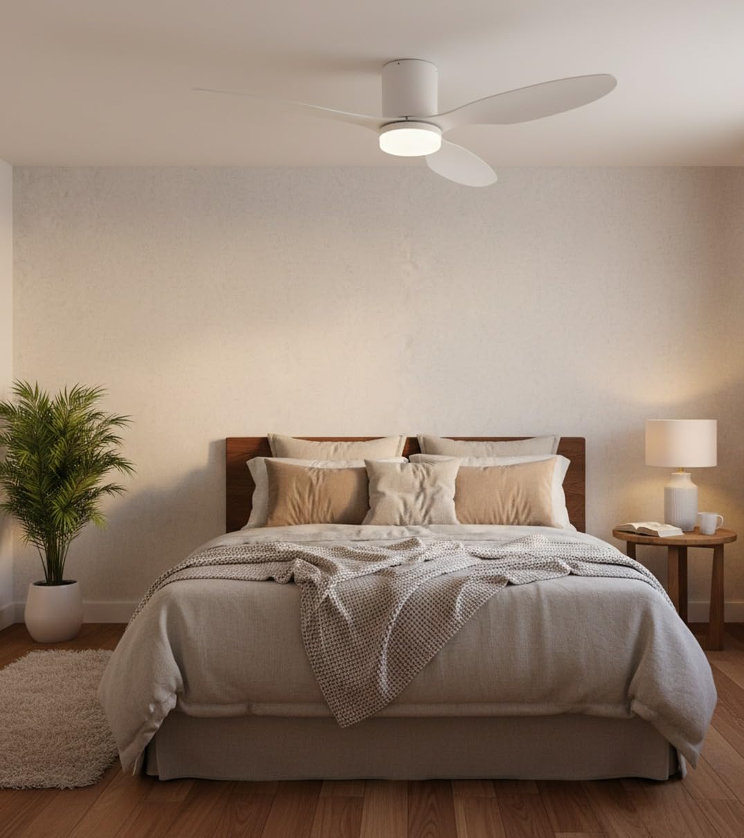 BEL AIR HOME - Ventilatore da soffitto MISTRAL con motore DC, 132 cm, luce LED 24 W, 6 velocità dell'aria e 3 temperature di luce, telecomando incluso (bianco)
