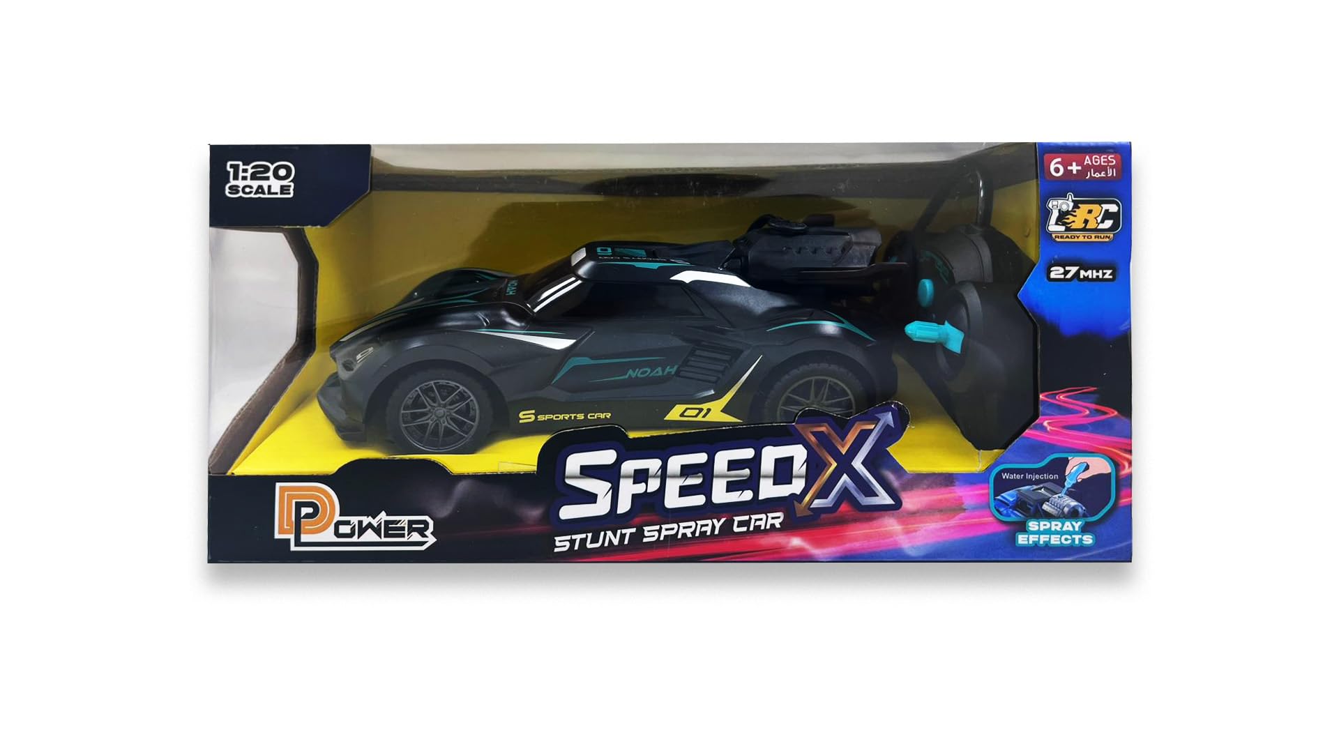 D-Power 1:20 R/C 4WD Spray Runner Car with LED Lights and Spray Effect – Black | Include spray effects, with realistic sound | Perfect for both indoor and outdoor fun | Perfect gifts for ages 6+ up