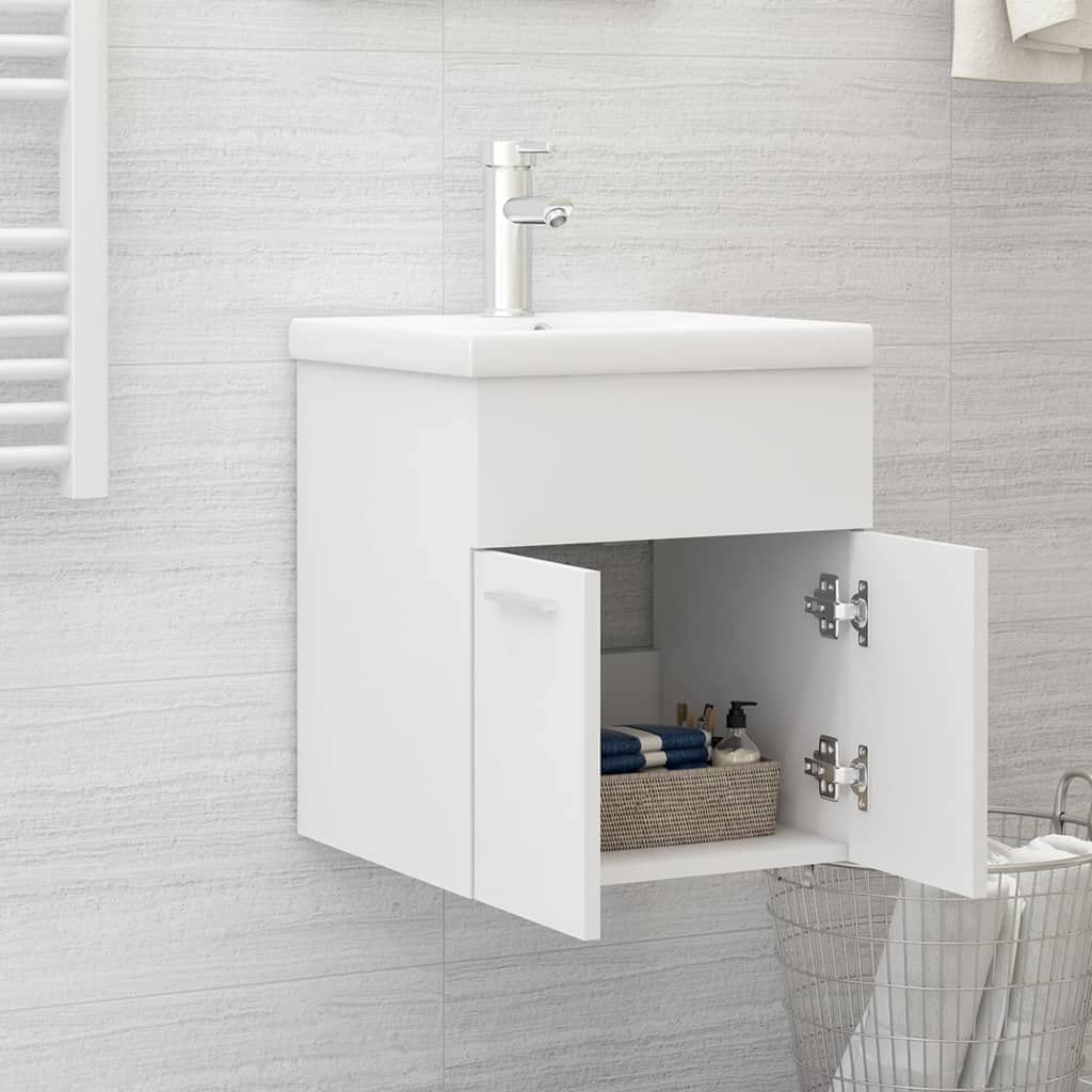Mobile sottolavabo in legno bianco, 41 x 38,5 x 46 cm, con 1 scomparto, 2 ante, per mobili da bagno, set di mobili da bagno, per lavandino e montaggio a parete