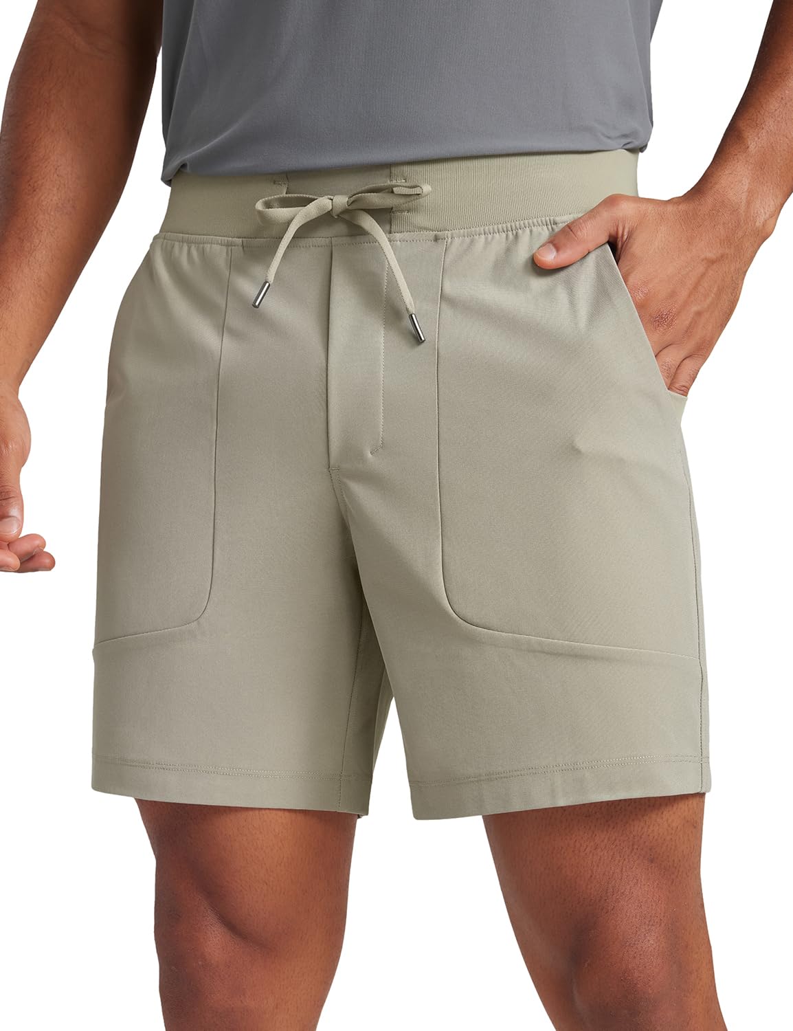 CRZ YOGA Mens All Day Comfy Pull-On Shorts 7 - Golf Casual Elastic Waist Quick Dry for Athletic