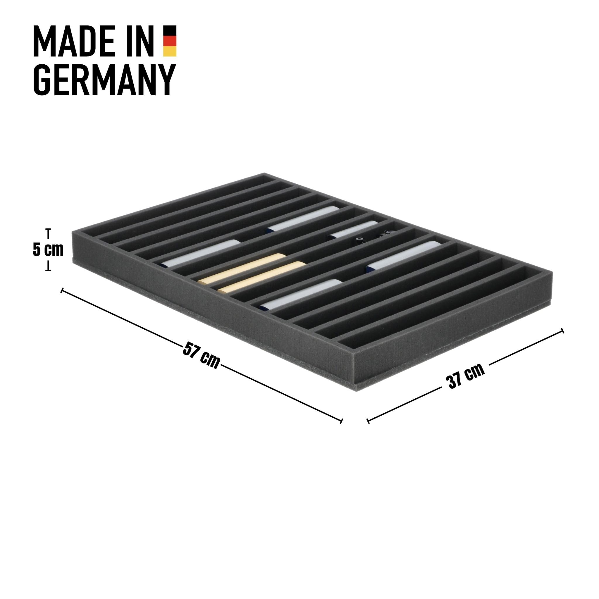 Feldherr Wkładka piankowa do modeli kolejek - tor H0e - 14 przegródek do przechowywania lokoszy i wagonów w pozycji stojącej - 570 x 370 x 50 mm - transport i przechowywanie - JV050A008