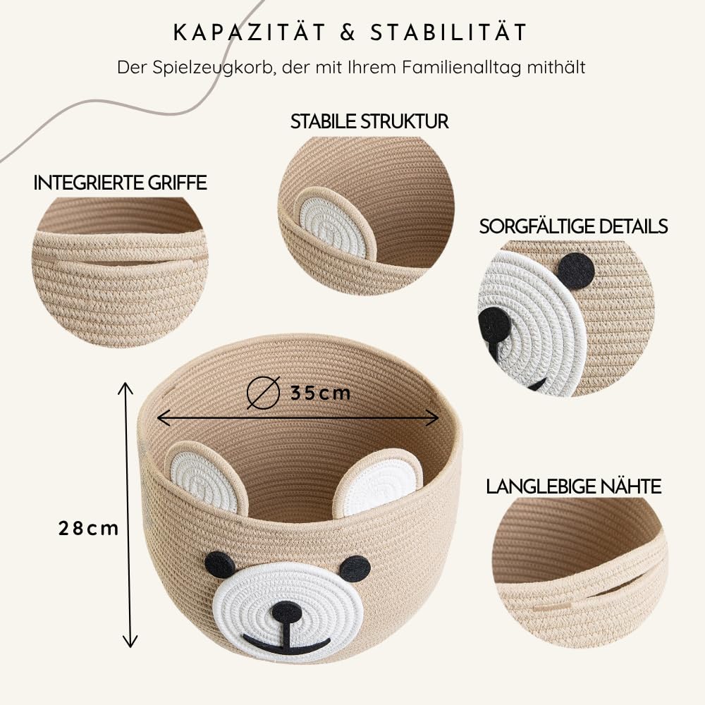 BELMIN Aufbewahrungskorb Kinder aus Baumwolle – Formstabiler, Waschbarer Wäschekorb für Spielzeug & Kuscheltiere, Ideal für Kinderzimmer & Babyzimmer – Stilvoll & Praktisch für Eltern