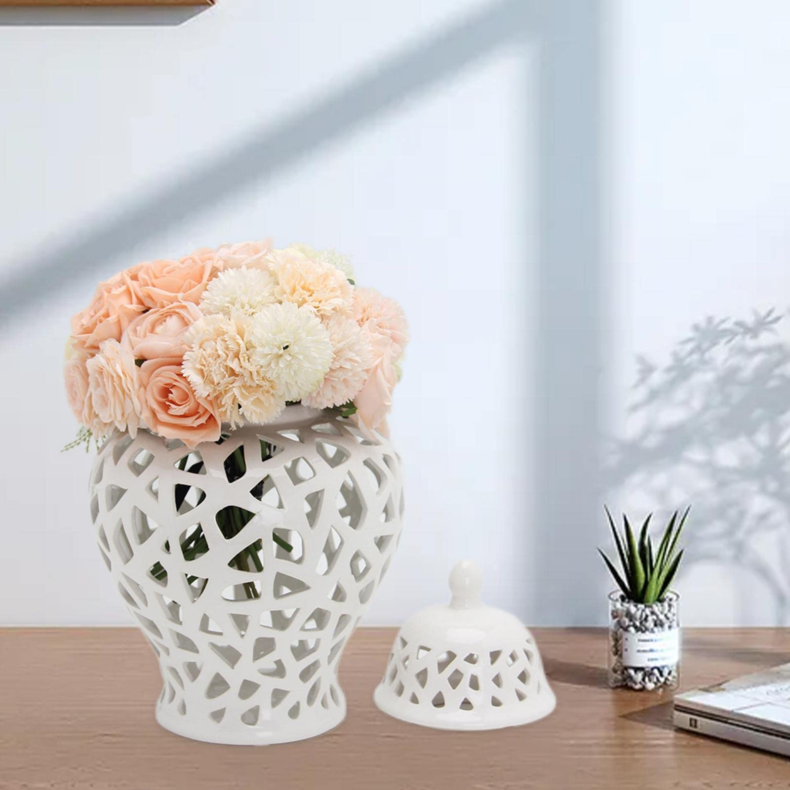 perfk Vaso da 28 cm, smaltato Creativo, Decorazione Artigianale, Vaso in Ceramica per Composizione da