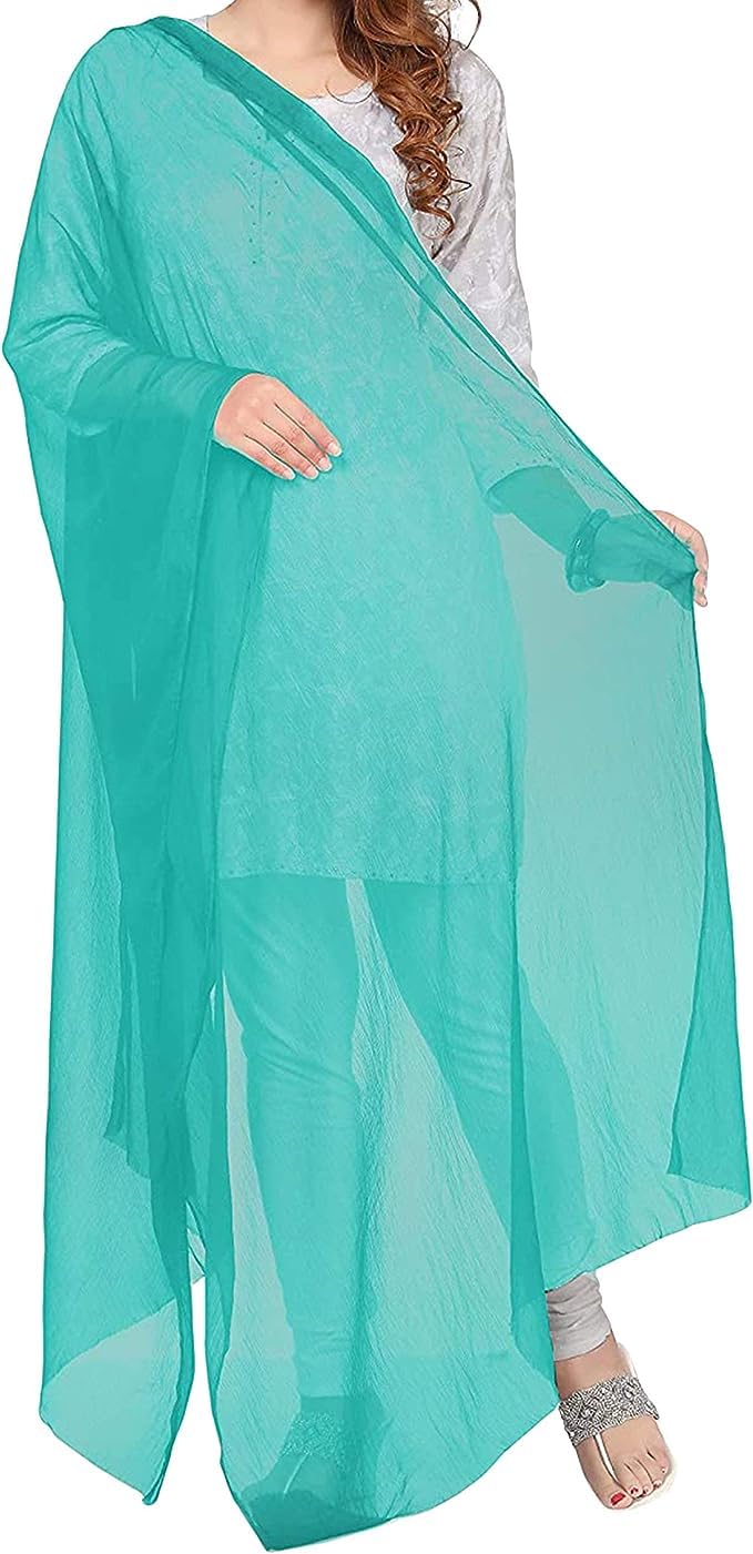 Sharvgun Dupatta Chiffon Stole Scarf Plain Long Chunni Indian Lightweight Stole Hijab, Sea Green, Large