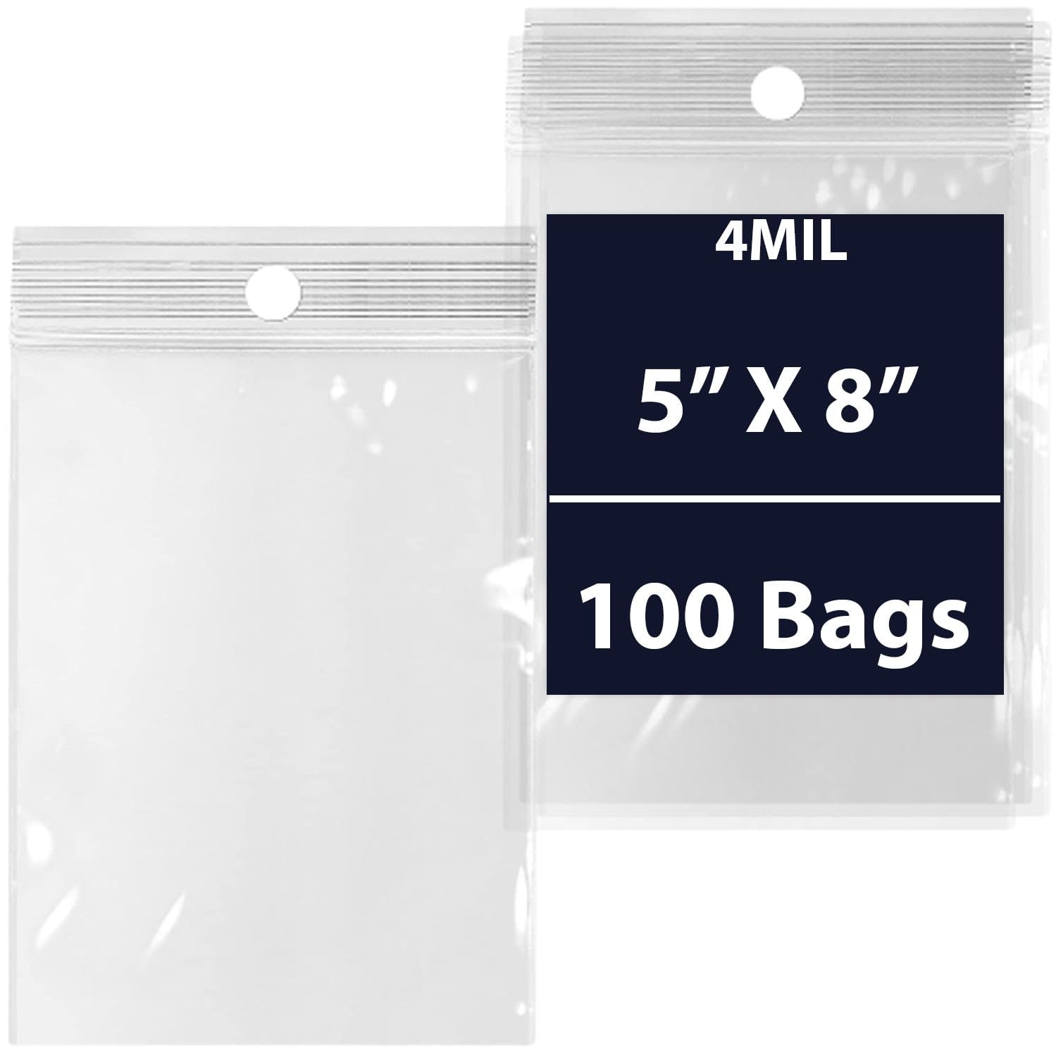 Reclosable Hang Hole Zip Poly Bags, 4Mil 5