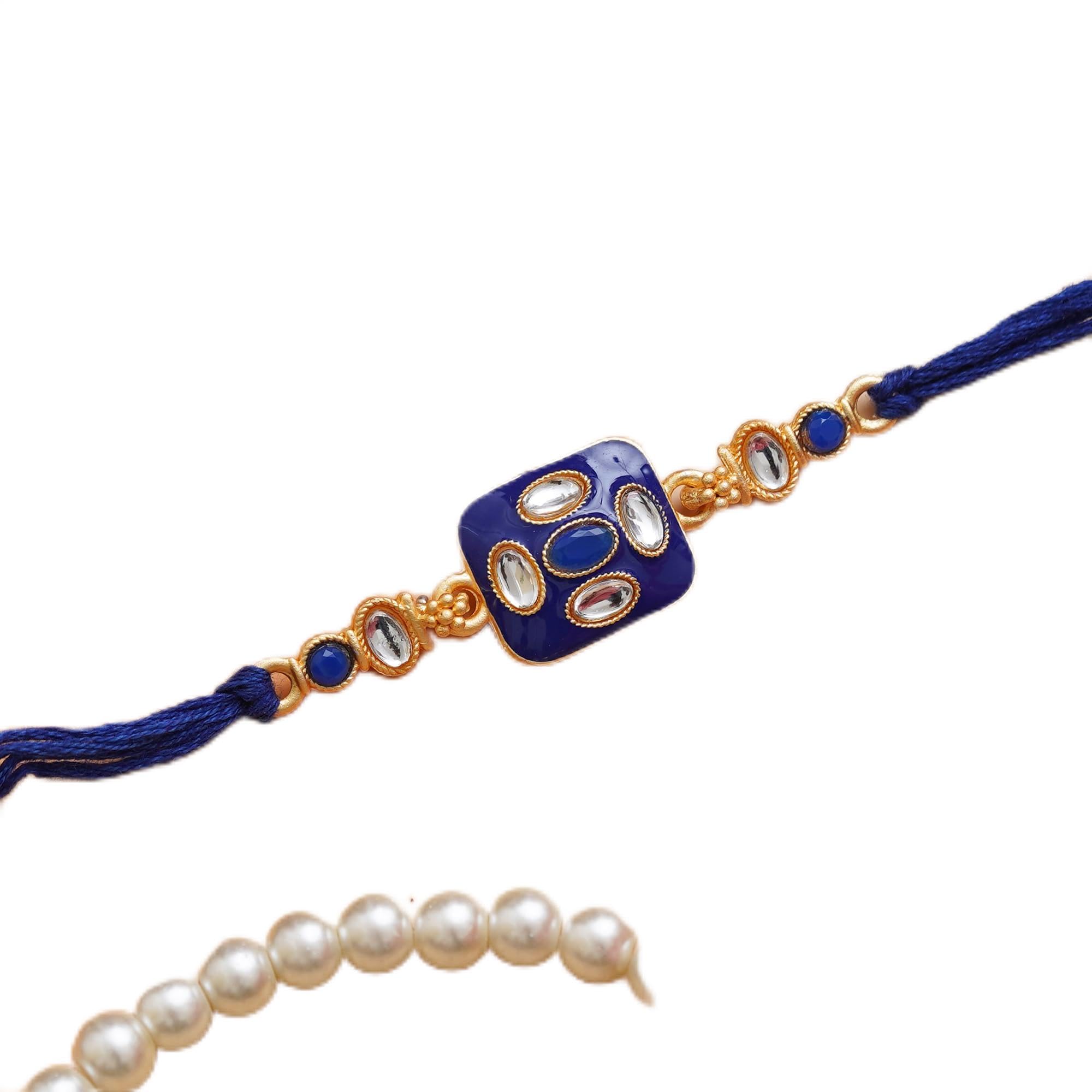 eCraftIndia Blue and Golden Diamonds Designer Rakhi with Roli Chawal Pack - Rakhi for Brother, Bhaiya, Bhai (B0C8NNGGBX) Amazon Price History, Amazon Price Tracker
