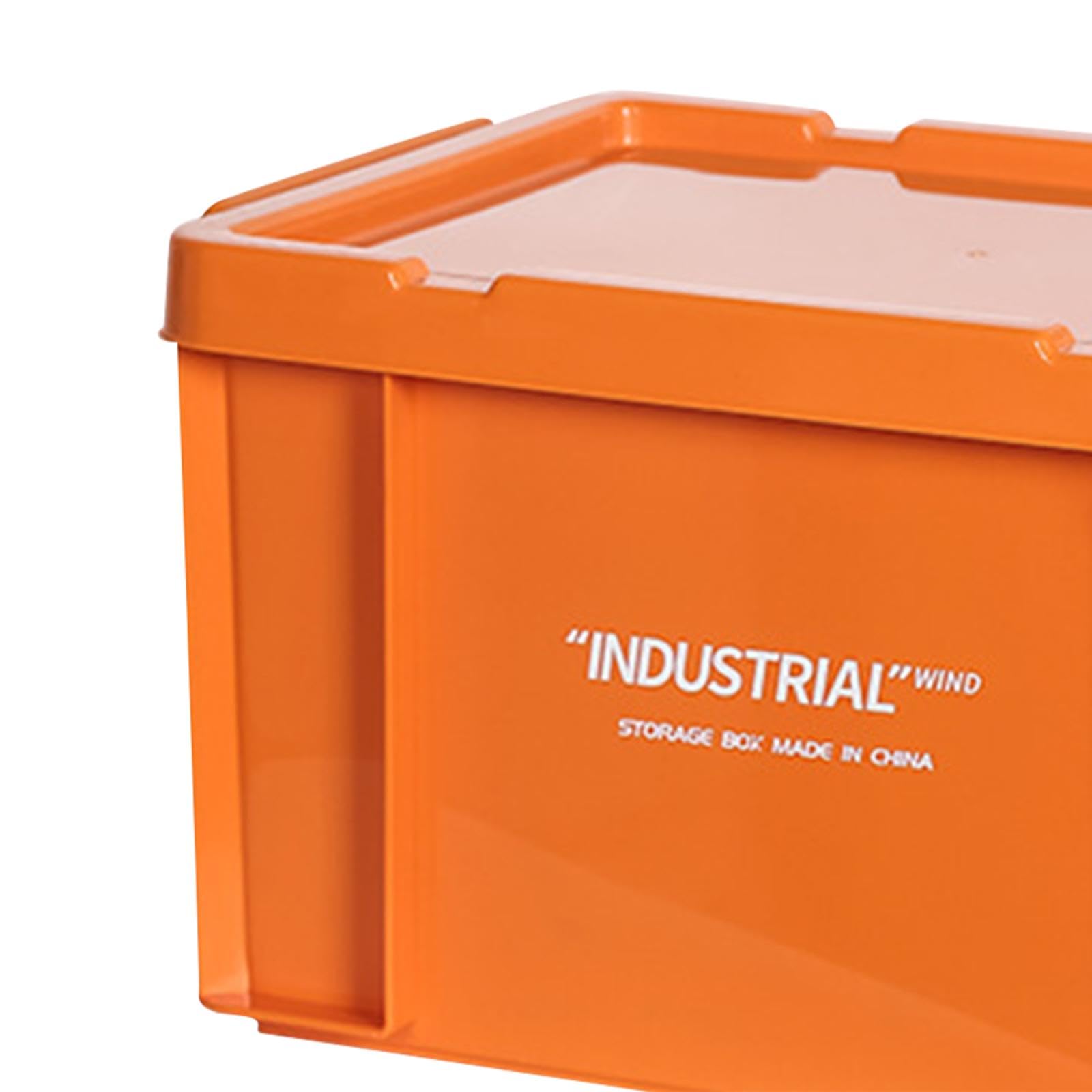 Aufbewahrungsbox Vielseitiger Stapelbarer Lagerbehälter Robuste Kiste mit Deckel PP für Werkstattbedarf Heimlagerung Büroorganisation Auto, Orange