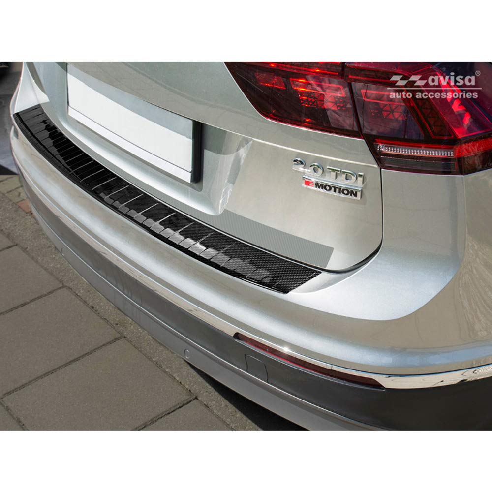 Genuine 3D Carbon Rear Bumper Protector Compatible with Volkswagen Tiguan II & R-Line 2016-2020 & FL 2020 - Includes Allspace 2017-2020 & FL 2020