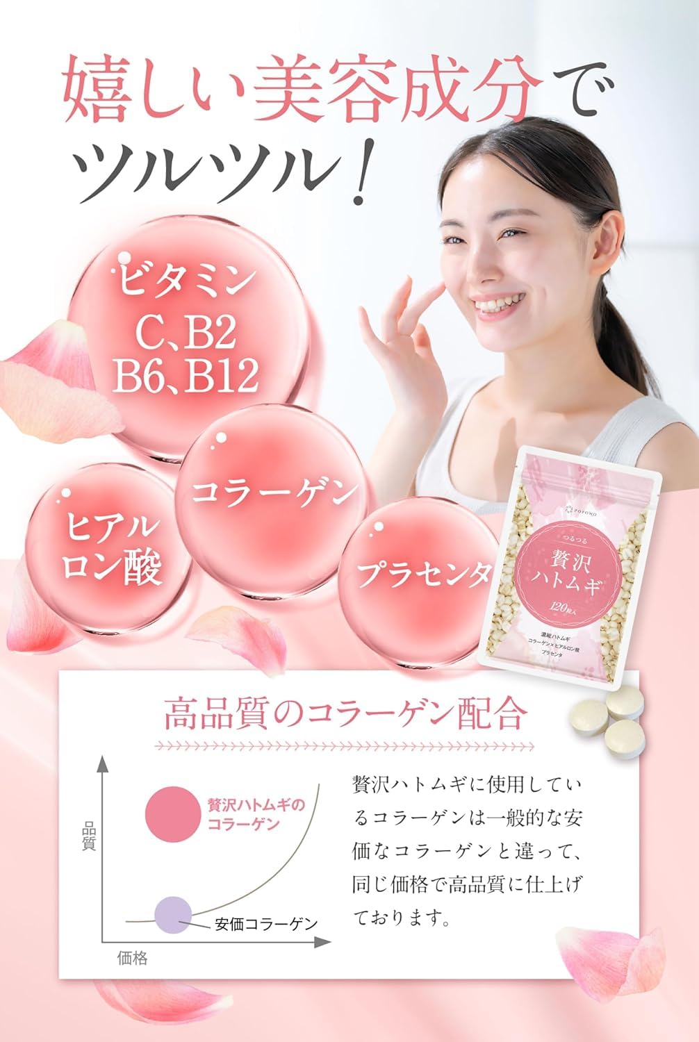 Amazon.co.jp: POPONO 贅沢ハトムギ サプリ ヨクイニン末 3倍濃縮1,022