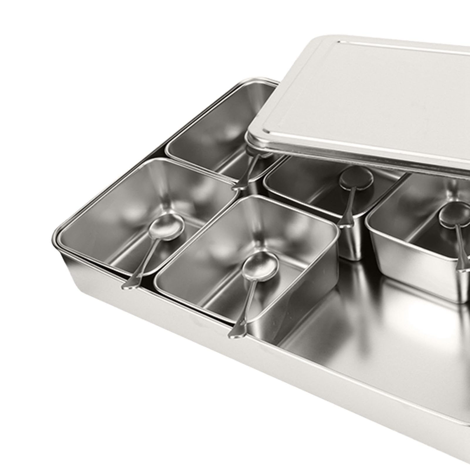 Box di stagionamento, contenitore di stoccaggio di condimento in acciaio inossidabile 8 compartment con palette coperte adatte a merci asciutte, snack, farina, frutta e condimenti