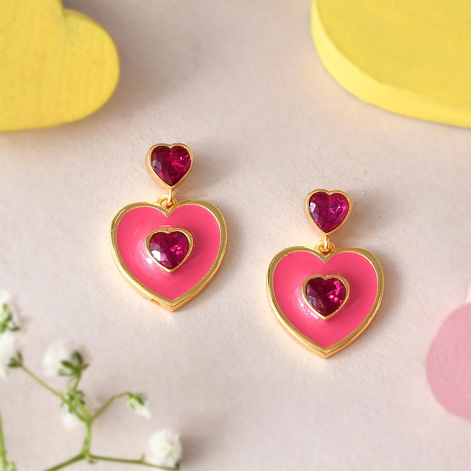 Pink Heart Drop Earrings Gift For Her Valentines For He