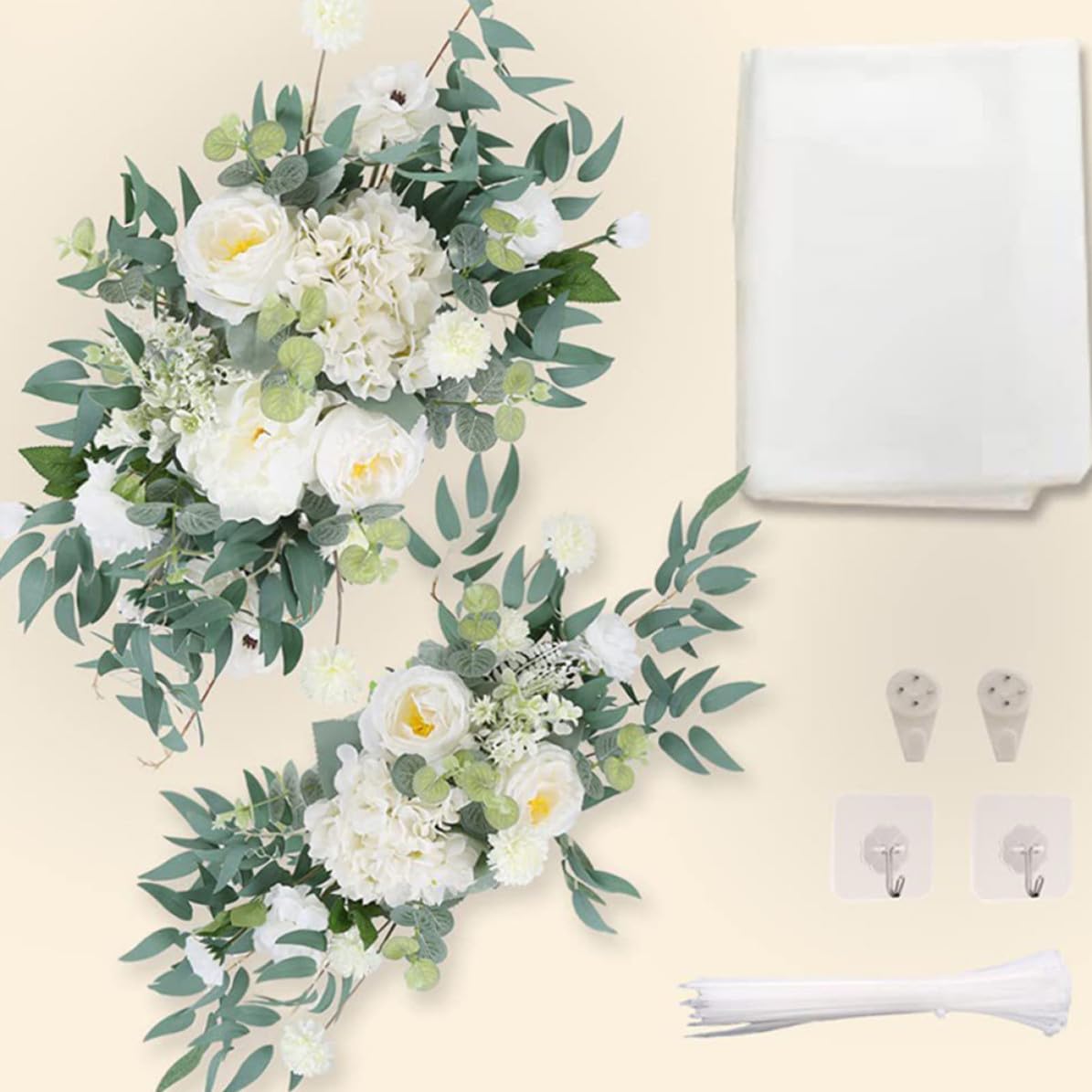 DECHOUS Elegantes Hochzeitsbogen Dekorationsset mit Kunstblumen für Grabgestecke aus Künstlicher Seide und Gazestoff Lebensecht und Verwelkt Nie für Outdoor Hochzeitsfeier