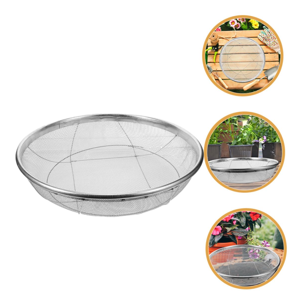 YARNOW Edelstahl Gartensieb 42cm Rund Erdsieb mit 2mm Maschenweite Feinmaschig Bodensieb für Erde Kompost Sand Steine Kompostsieb Metall Durchwurfsieb Gartenzubehör zur Pflanzung