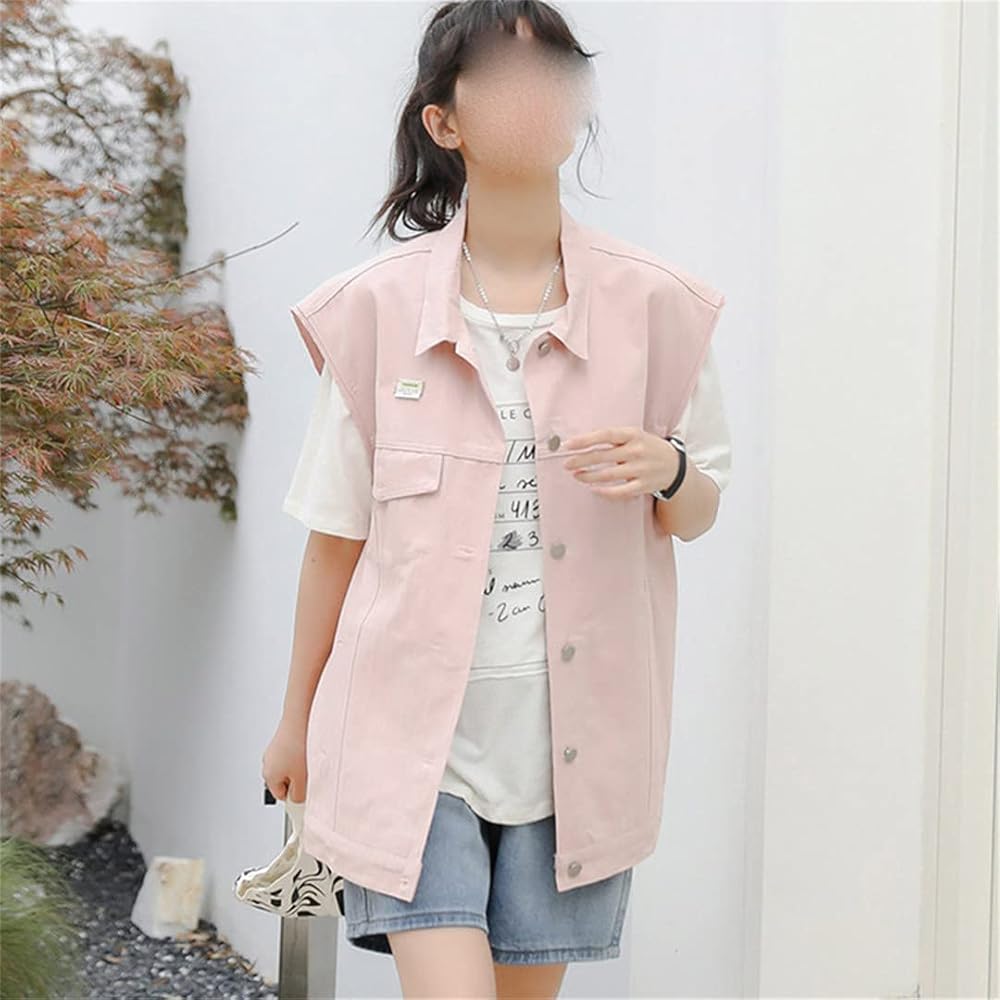 Amazon | 女性ピンク特大ノースリーブデニムベストサマーストリート