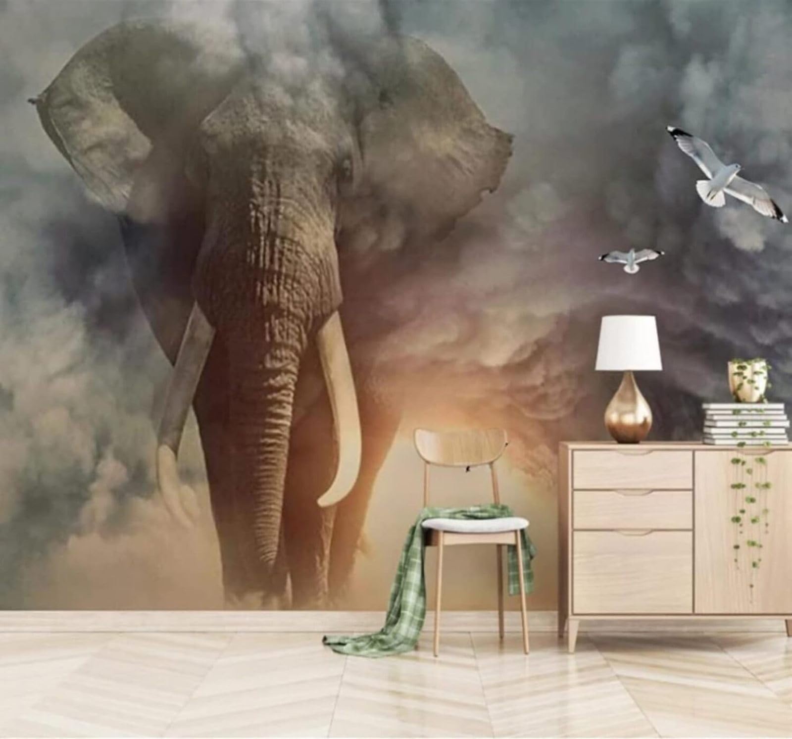 Xlming 300Cm×210Cm(B×H) Minimalist Three Dimensional Animals Elephant Flying Bird 3D Wallpaper Luxury Home Dining Decor Paste Sofa Living Room The Wall For Bedroom Mural-300Cm×210Cm