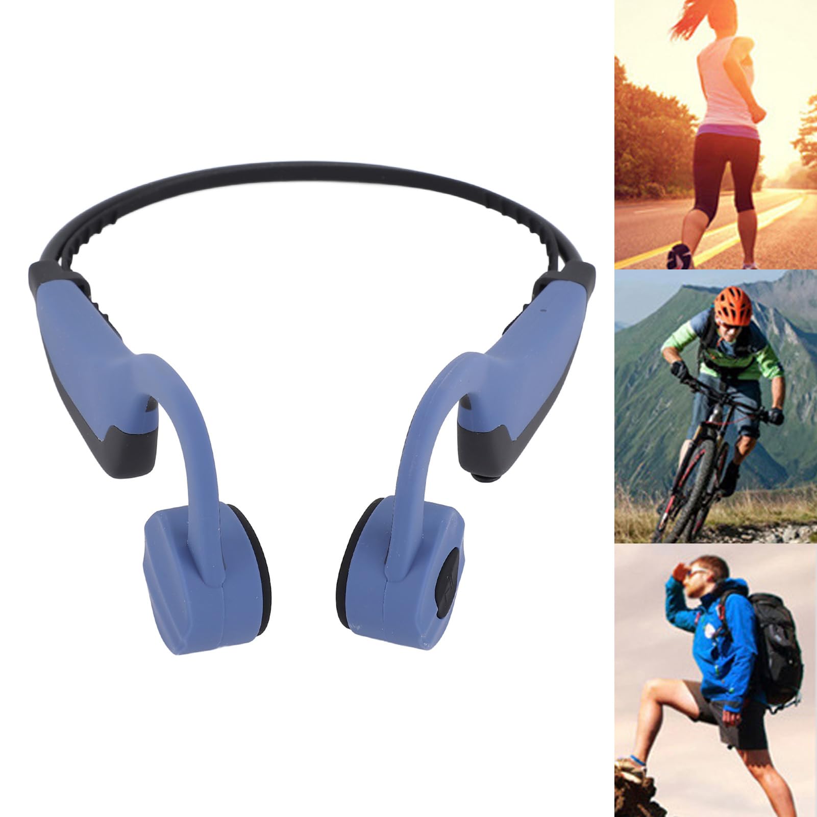 HEEPDD Memoria de 16 GB Flexible Ti Aloy Frame Wireless Conducción de óseo Auriculares IPX8 Modos de Reproducción Dual a Prueba de Agua para MP3 y Cómodo Correa para Todas Las (Blue)
