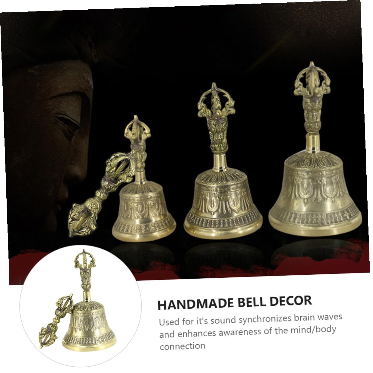 Toyvian Campanella Buddista in Ottone Manico Staccabile, Effetto Decorativo Delicato e Facile da Impugnare per Uso Rituale e Decorazioni