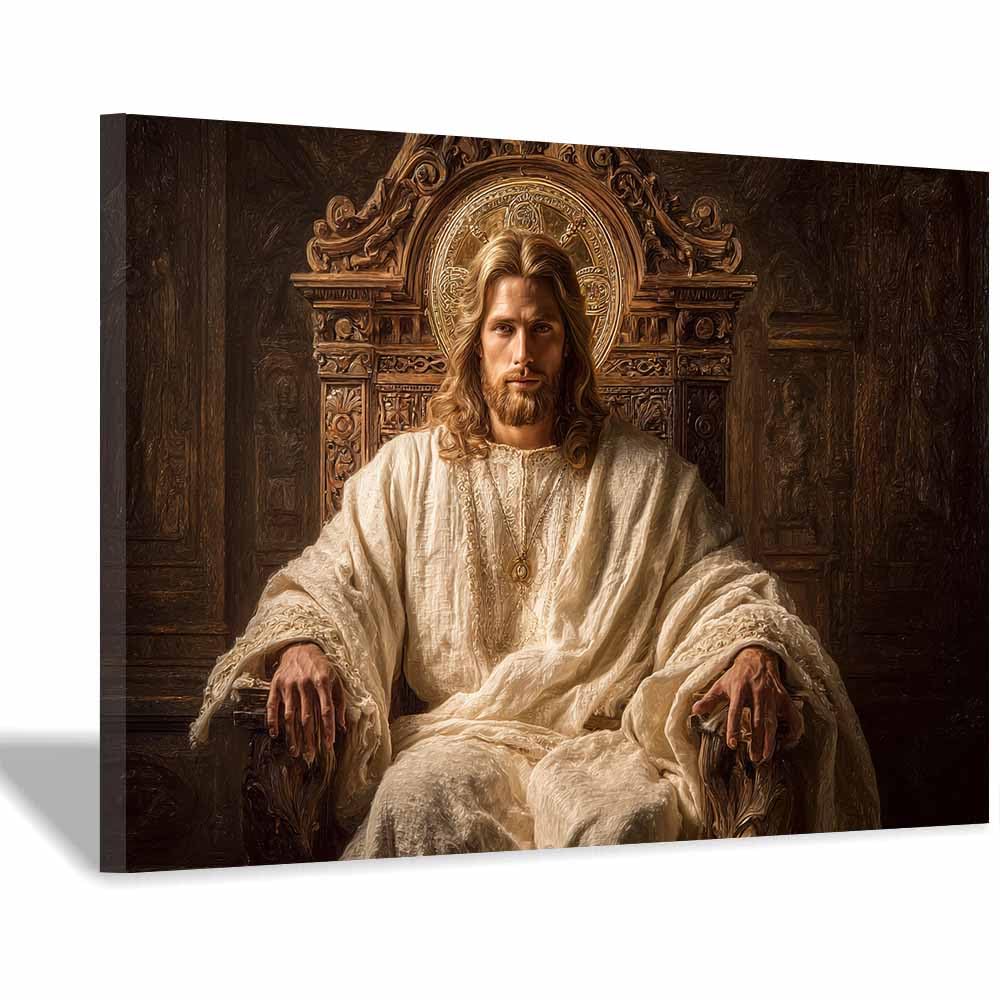 HUYEEI Imágenes de decoración de pared espiritual cristiana Imagen solemne del trono impresiones cuadro,carteles religiosos,dormitorio,iglesia,decoración del hogar（blanco119-70x100cm Enmarcado