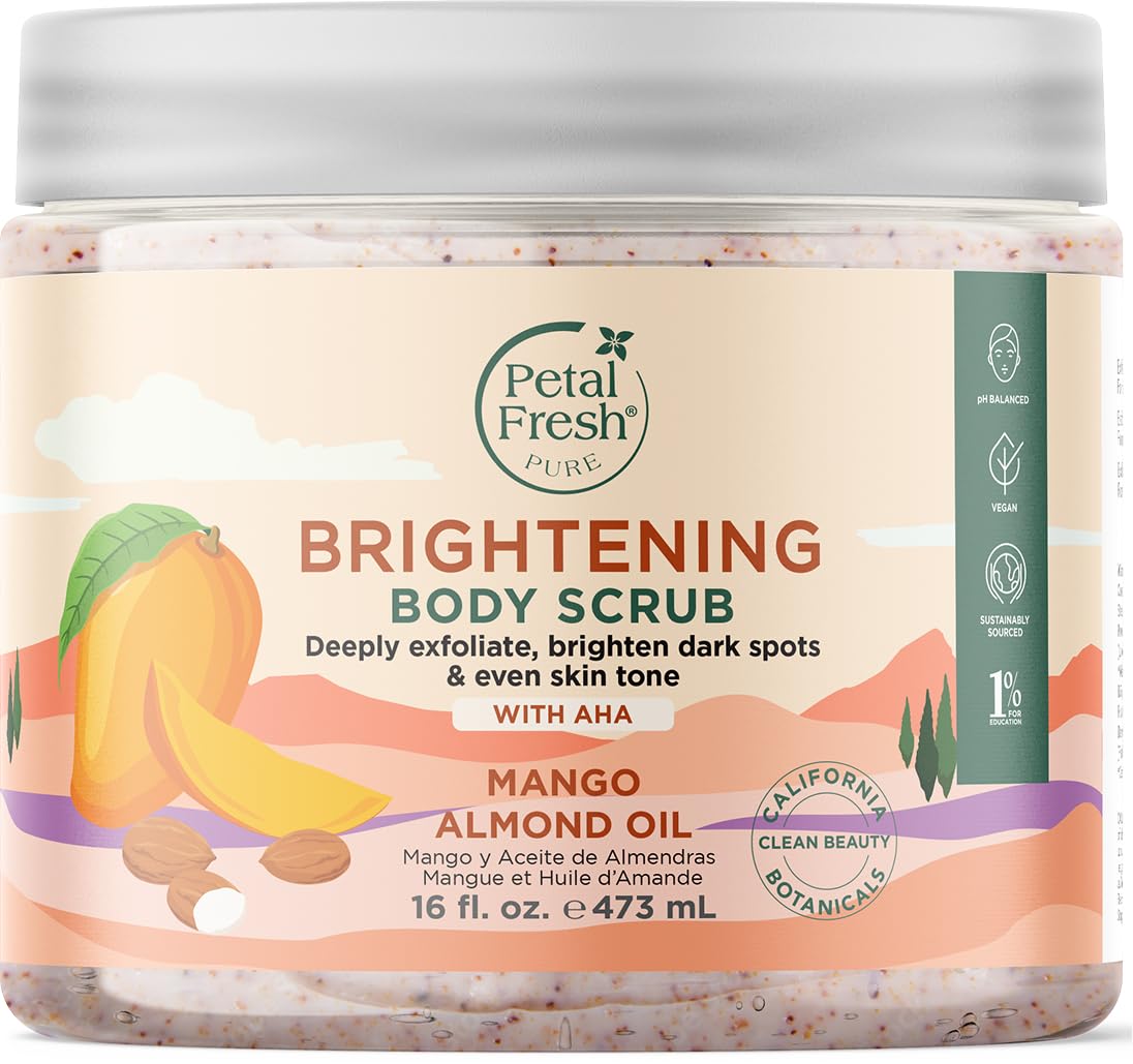 Petal Fresh Pure Brightening Mango & Almond Oil Body Scrub, AHAs for Gentle Exfoliation, Even Tone & Radiant Glow, Vegan and Cruelty Free, 16 oz –