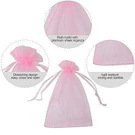 HRX Package 100pcs Pink Organza Bags,4 x 6 inches Wedding Christmas Favors Gift Drawstring Bags Jewelry Pouches