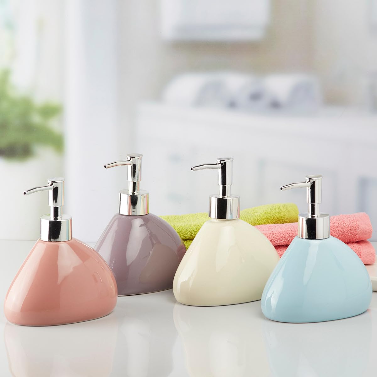 SaSaSa Ceramic Soap Dispenser for Bathroom handwash, refillable Pump Bottle for Kitchen Hand wash Basin, Set of 1, Blue (7972) 3