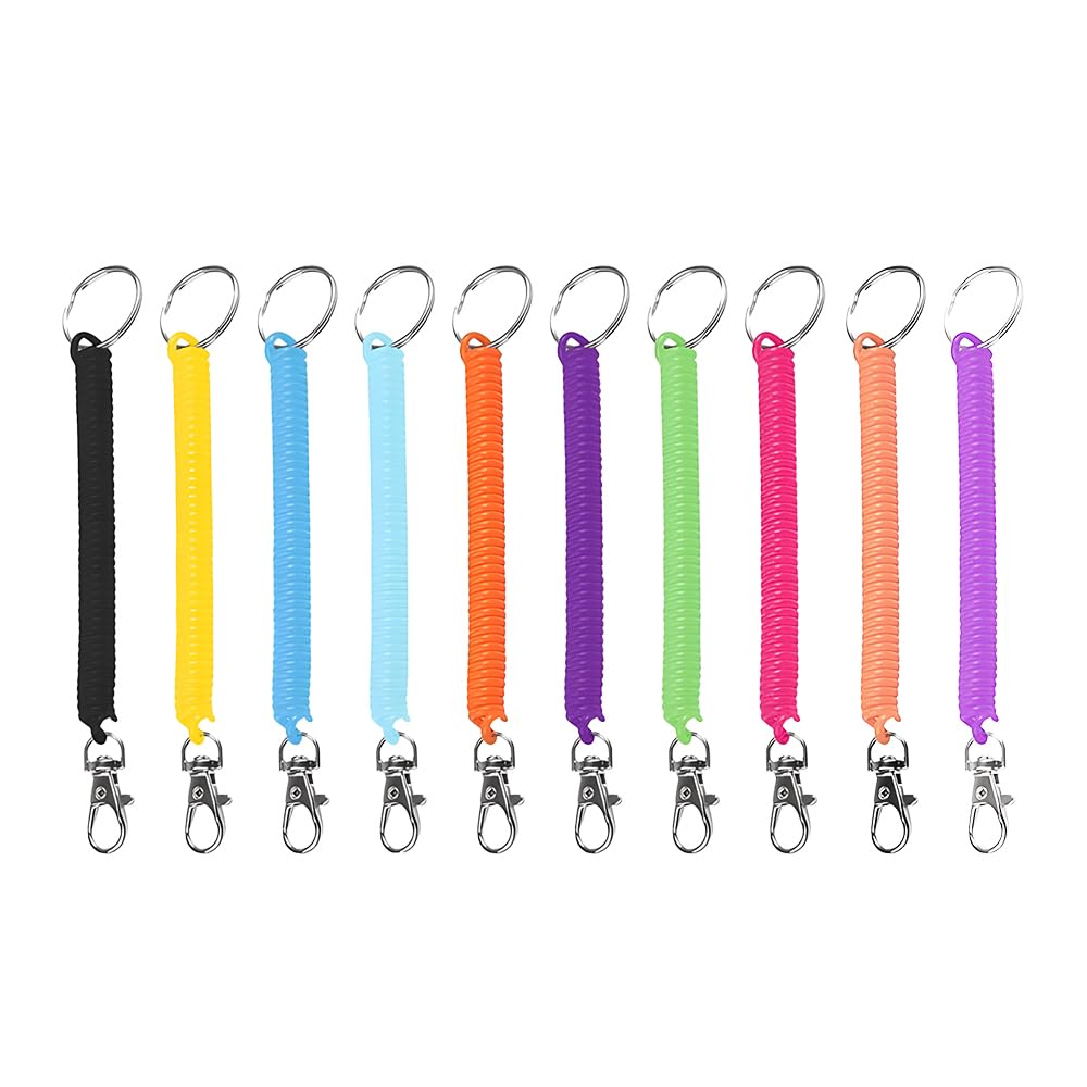 Snmygs Unisex Ten Colors 10 Pcs Key Chain, Emotions Keychain, Spiral Keychain, Retractable Key Chain, Stretchy Key Holder For Keys, Wallet, Phone, Work, Id Card, Backpack, Vivid Colors, Theftproof Design