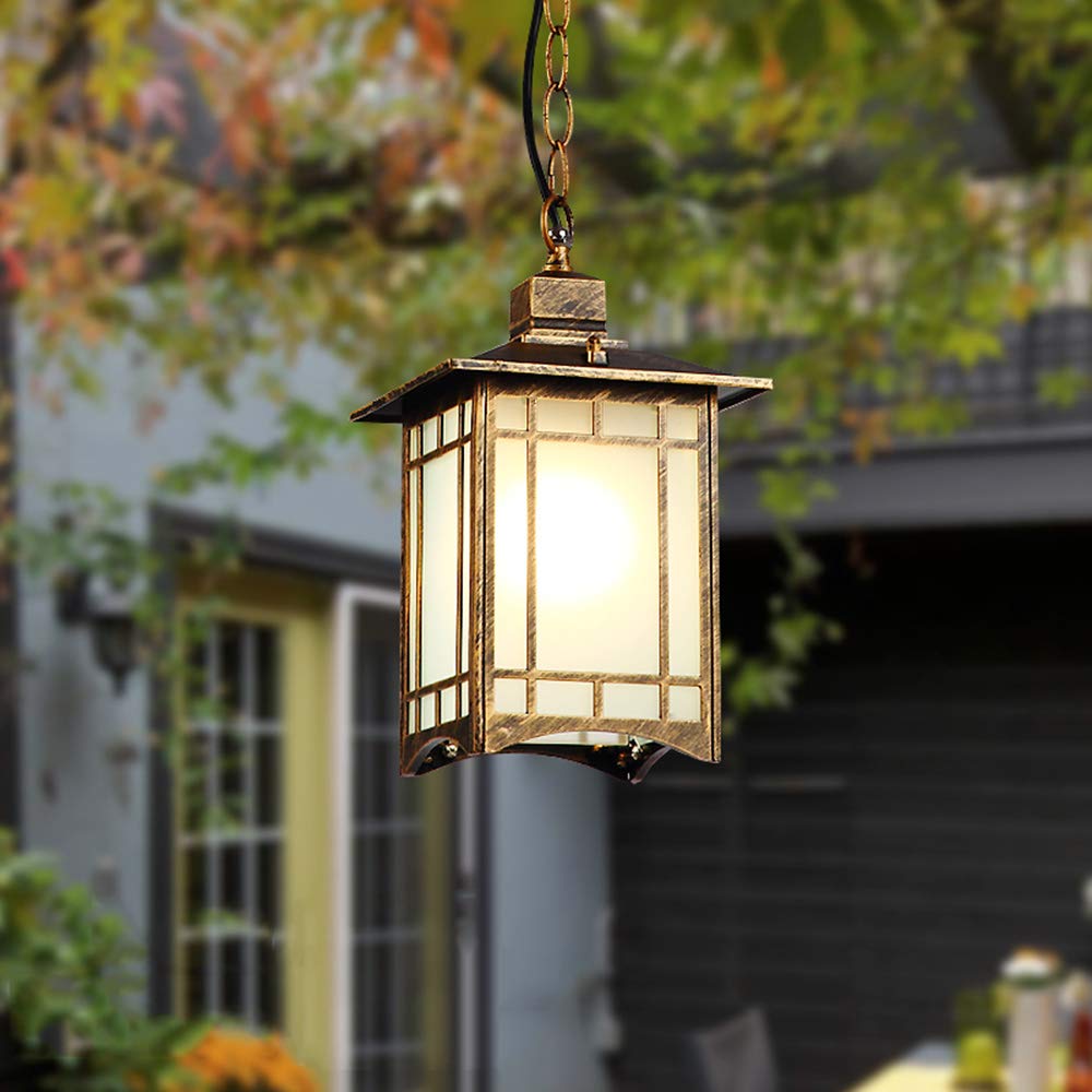 Retro Schwarz/Gold Außen Hängeleuchte Wasserdichter IP54 Industrie Pendelleuchte Aluminium Glas Höhenverstellbar Hängelampe Garten Balkon Flur Club Cafe Pendant Light 18.8 * 30.5cm E27
