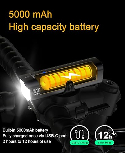 Miniatura 3 de TOWILD CL600 Luces de bicicleta para conducción nocturna, compatibles con montaje GarminGoPro, 600 lúmenes, batería recargable de 2000 mAh, luz