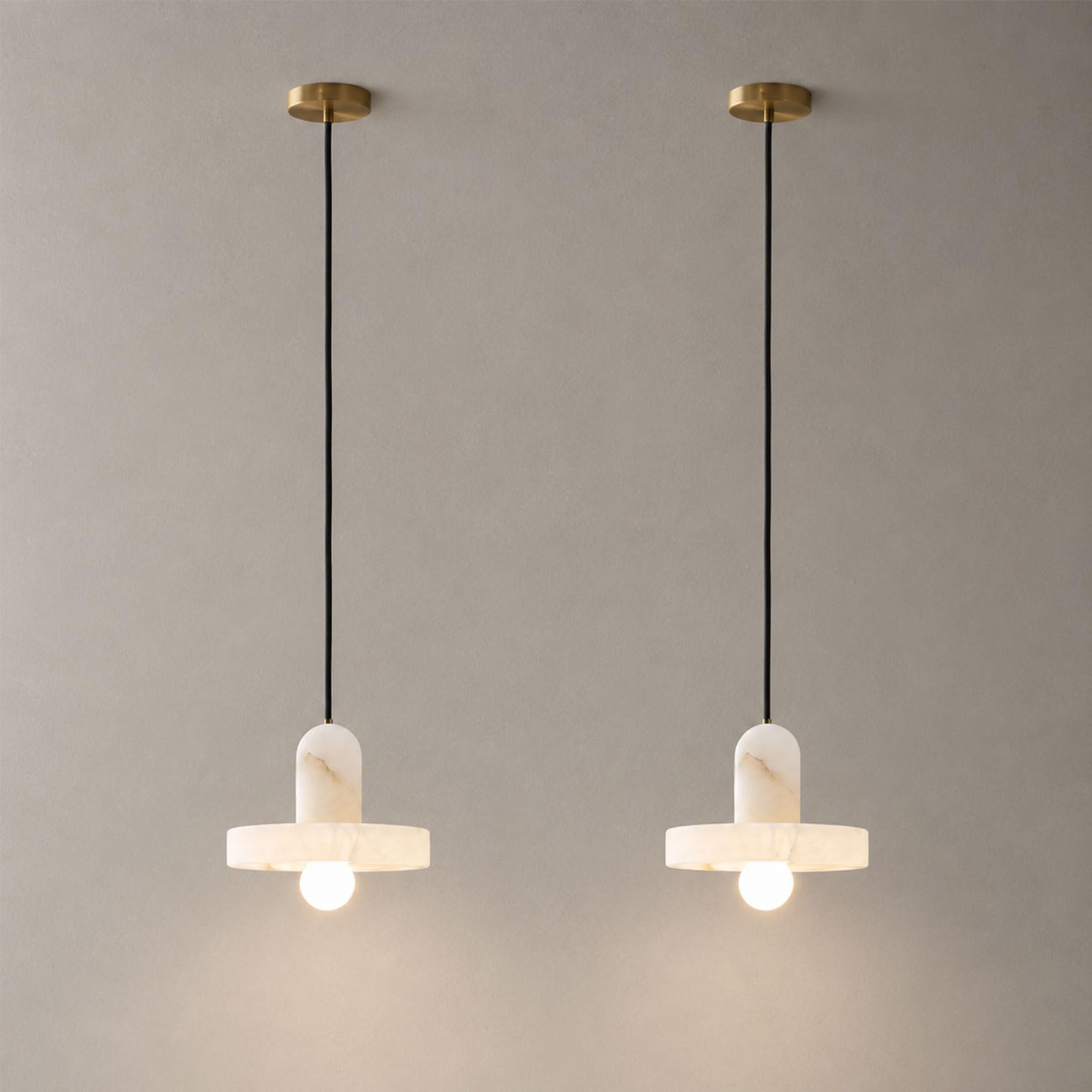 HSLJ1 Natural Alabaster Pendant Light, Brass Canopy, E26/E27 Fixture