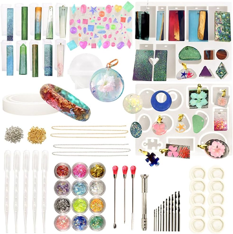 FUNSHOWCASE Resin Silicone Mold Set Bracelet Crystal Orb for Jewelry Making Pendant Necklace Keychain Lot 158-Count