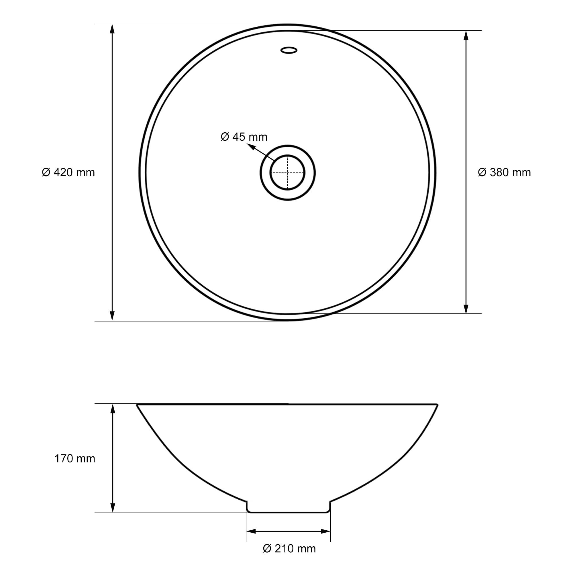 LuxeBath Waschbecken Keramik, Weiß, Ø 420x170 mm rund mit Ablaufgarnitur Weiß, Aufsatzwaschbecken mit Überlauf, Aufsatzbecken Aufsatzwaschtisch Waschschale Waschplatz Handwaschbecken für Badezimmer