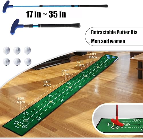 Miniatura 3 de Juego de putting de golf, juego de putting verde para interiores, tapete de golf desmontable, incluye 1 putter, 6 pelotas de golf, 3 tazas de golf,