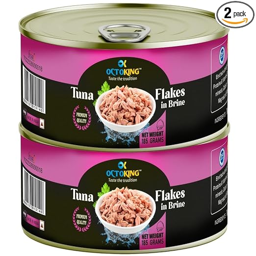 Octoking Canned Tuna Flakes in Brine 185g (Pack of 2)
