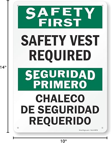 Miniatura 4 de SmartSign - Señal bilingüe S-9780-AL-14 "Safety First - Safety Vest Required" | Aluminio de 10" x 14"