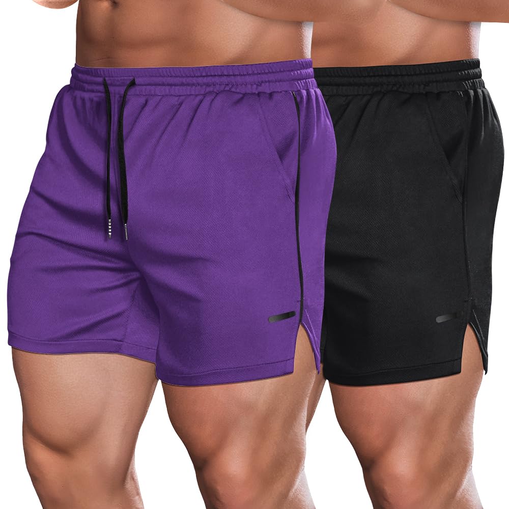 COOFANDY Men's 2 Pack Gym Workout Shorts Quick Dry Athletic Shorts 5 Inch Lightweight Sports Running Shorts with Pockets