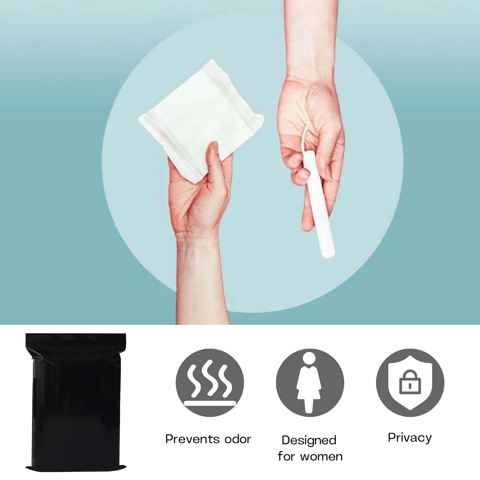100 stuks sanitaire verwijderingszakken - zwarte afsluitbare tampon- verwijderingszakken, ondoorzichtige en geurpreventie maandzakken voor opslag van tampons, pads en voeringen
